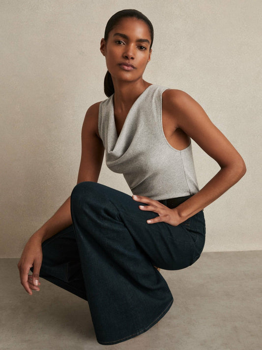 Ribbed Cowl-Neck Vest Grey Marl | Women