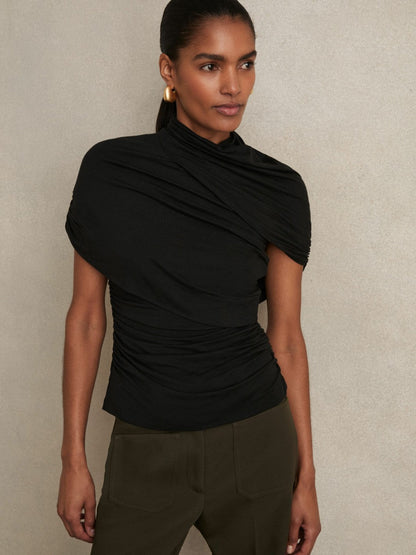 Stretch Lyocell Draped Top Black | Women