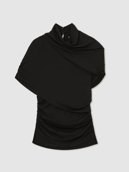 Stretch Lyocell Draped Top Black | Women