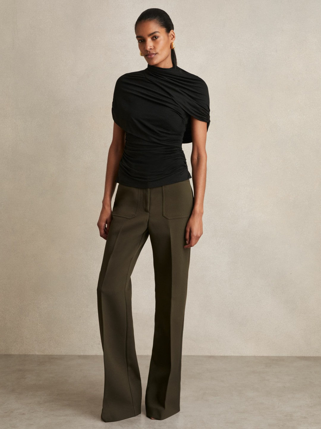 Stretch Lyocell Draped Top Black | Women