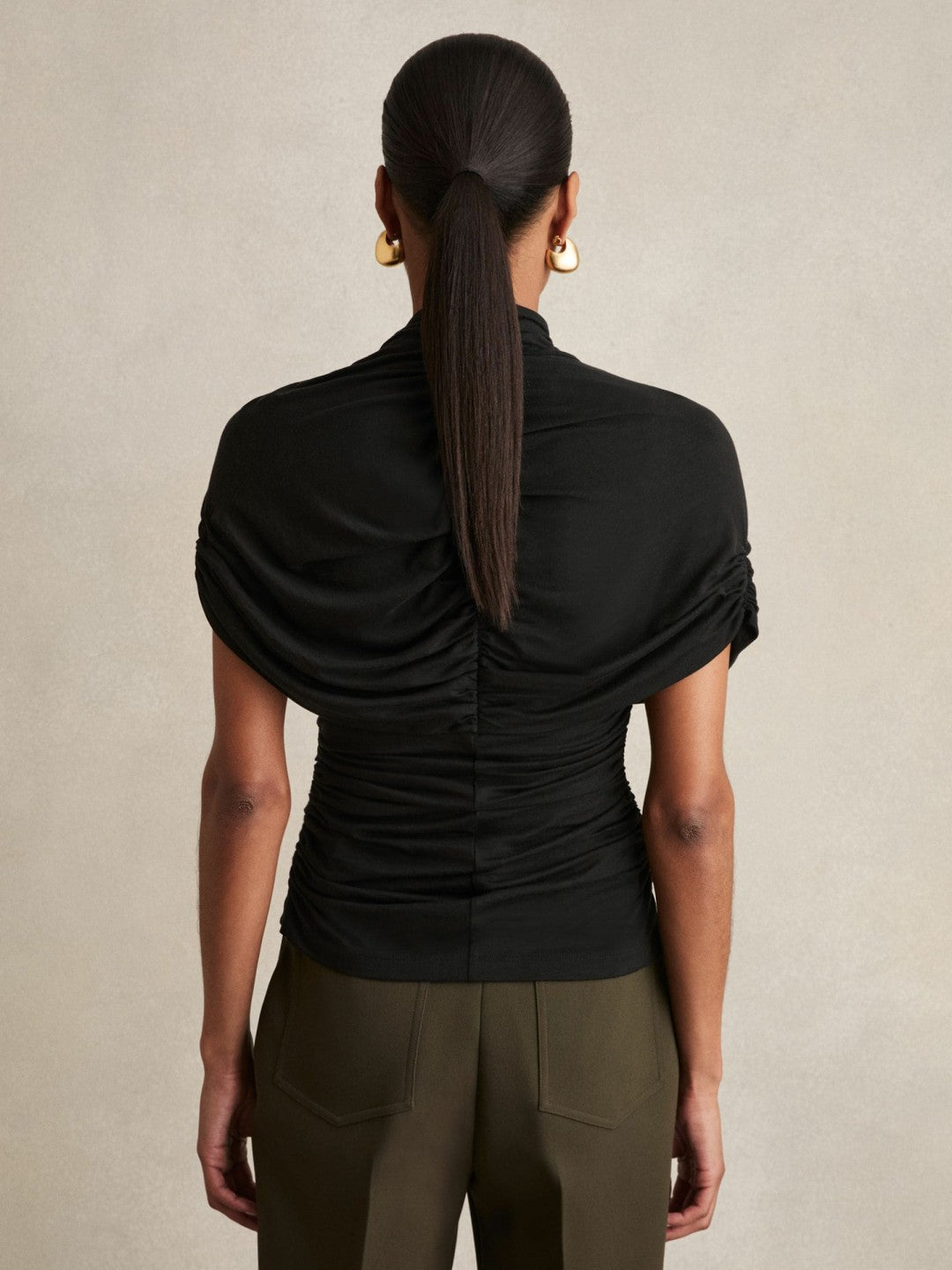 Stretch Lyocell Draped Top Black | Women