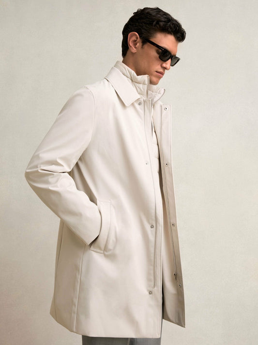 Hybrid Removable Funnel Neck Overcoat Light Stone | Men