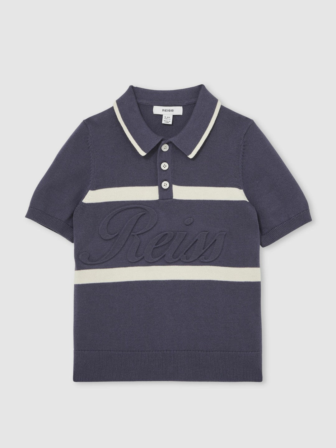 9-13 yrs Cotton Logo-Embossed Knit Polo Shirt Indigo Blue/White | Children & Baby