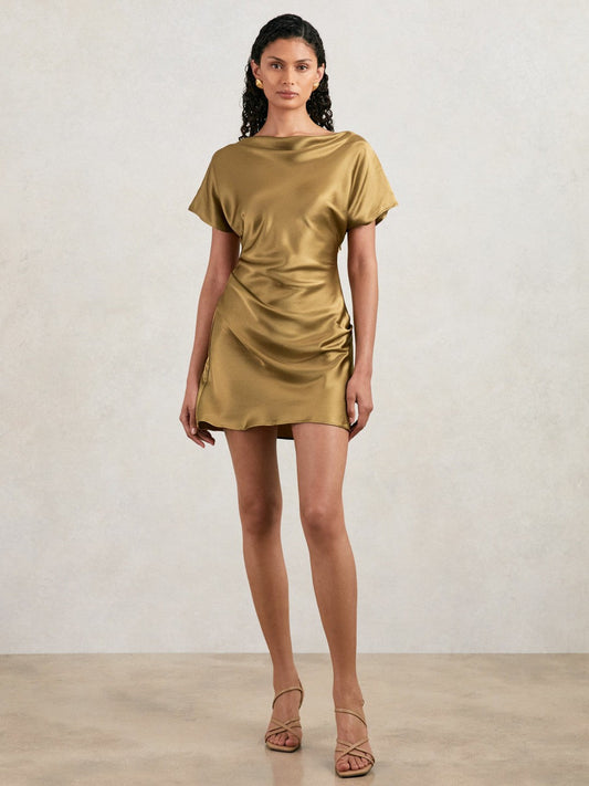 Acler Draped Satin Mini Dress Gold Moss | Women