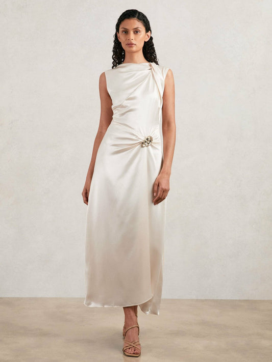 Acler Satin Draped Maxi Dress Ivory | Women