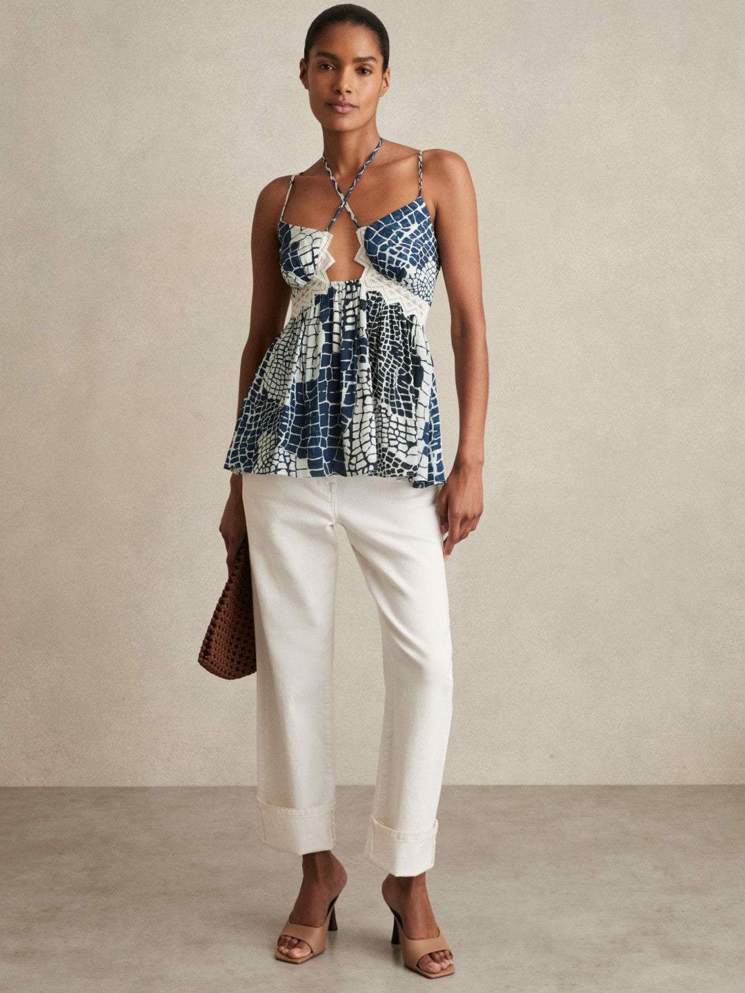 Animal Print Lace Trim Cami Top Blue | Women