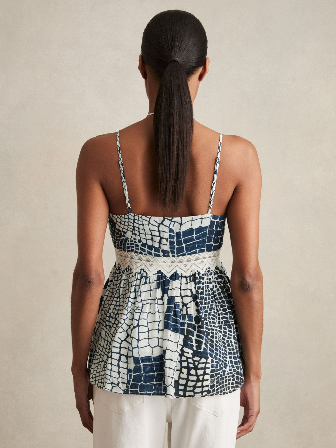 Animal Print Lace Trim Cami Top Blue | Women