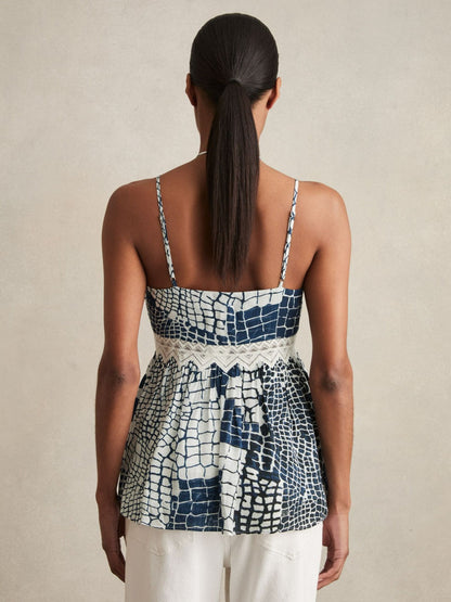 Animal Print Lace Trim Cami Top Blue | Women