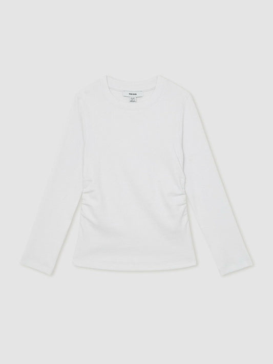 13-14 yrs Cotton Ruched Long-Sleeve T-Shirt with Stretch Ivory | Children & Baby