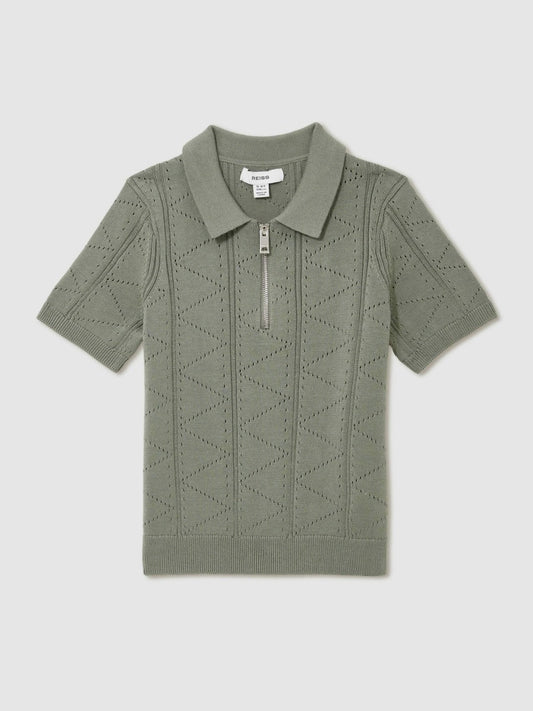 13-14 yrs Half-Zip Pointelle Polo Shirt Sage | Children & Baby