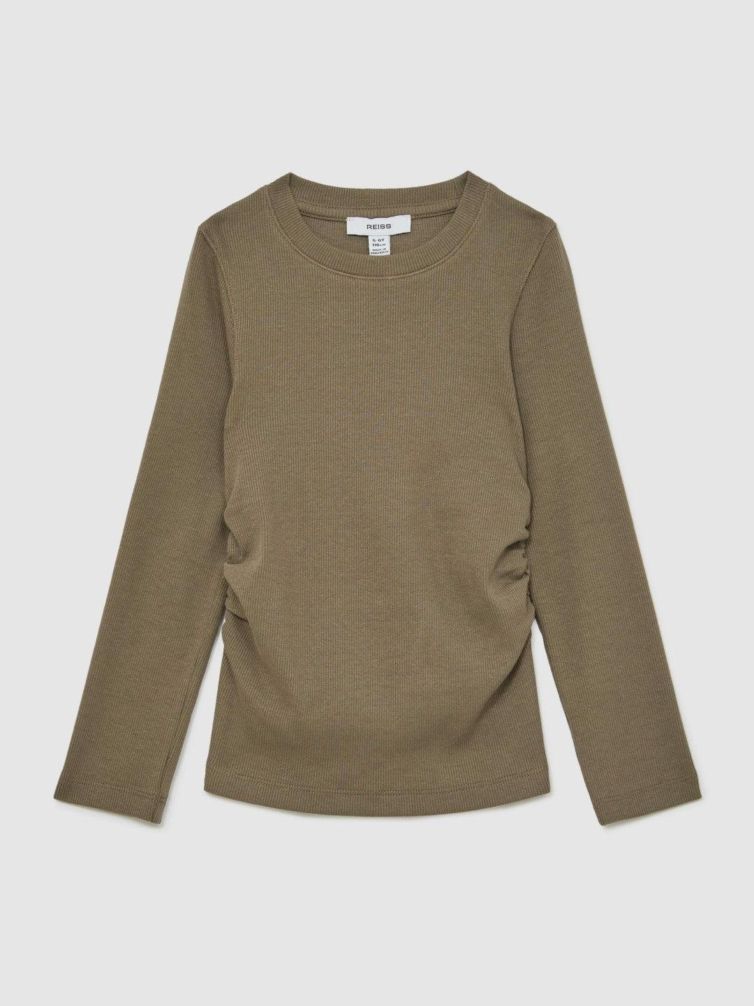 13-14 yrs Cotton Ruched Long-Sleeve T-Shirt with Stretch Khaki | Children & Baby