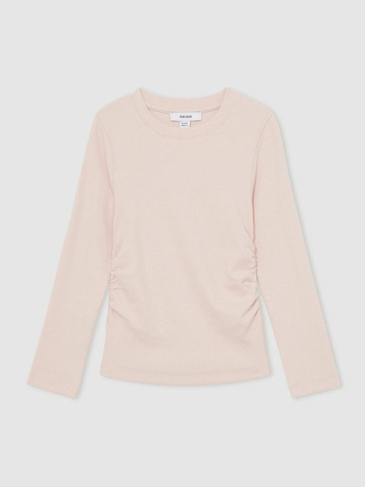 13-14 yrs Cotton Ruched Long-Sleeve T-Shirt with Stretch Pale Pink | Children & Baby