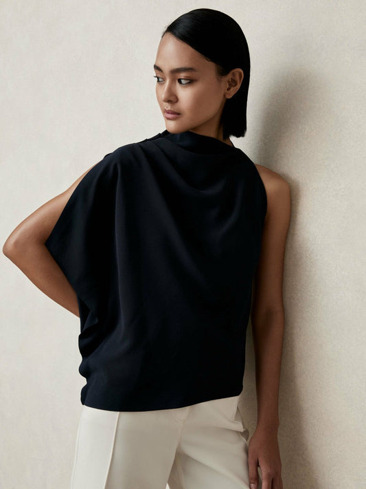 One-Shoulder Draped Top Navy | Women