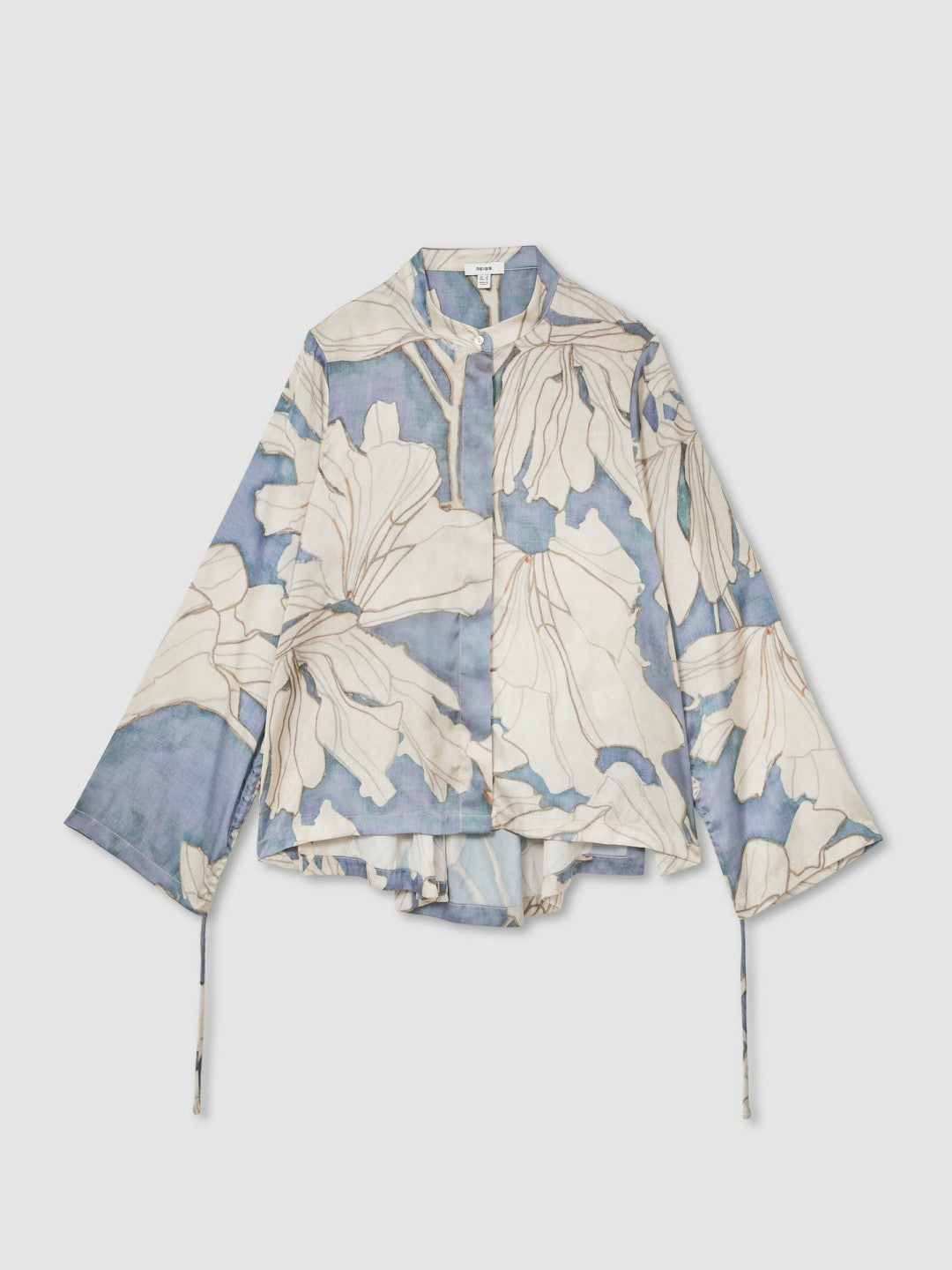 Floral Print Gathered Cut Out Shirt Blue | Women