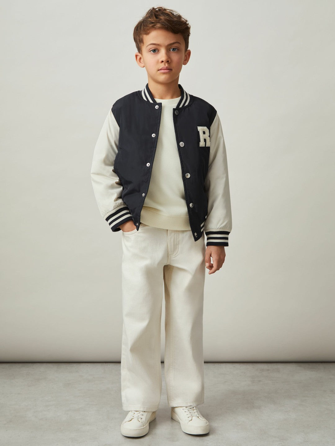 9-13 yrs Colour-Block Varsity Bomber Jacket Navy/ Off White | Children & Baby