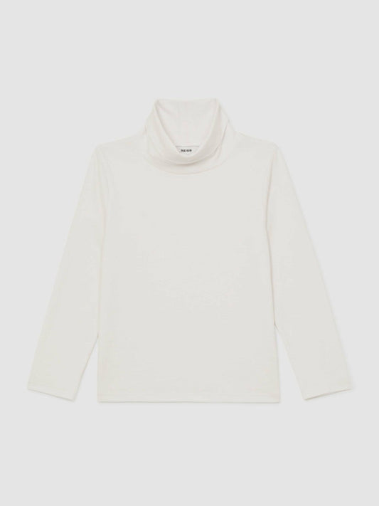 13-14 yrs Cotton-Jersey Roll-Neck Top with Stretch Ivory | Children & Baby