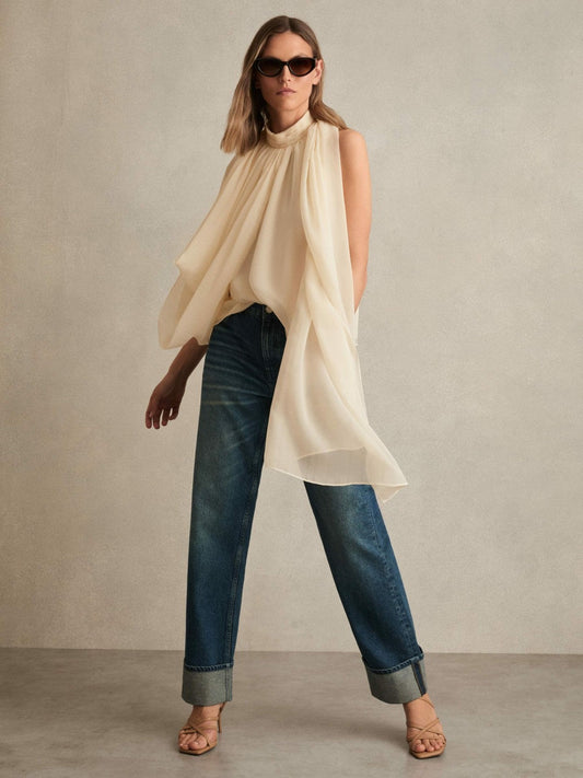 Draped Chiffon Sleeveless Top Ivory | Women