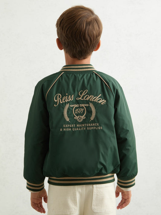 3-9 yrs Motor Cars Embroidered Bomber Jacket Forest Green/Off White | Children & Baby