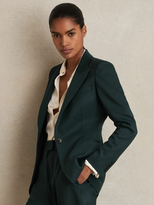 Wool-Blend Single-Breasted Suit Blazer Green | Women