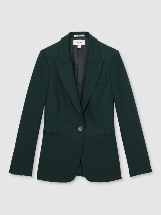 Wool-Blend Single-Breasted Suit Blazer Green | Women