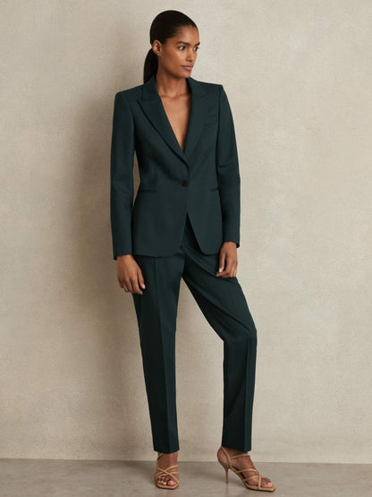 Wool-Blend Single-Breasted Suit Blazer Green | Women