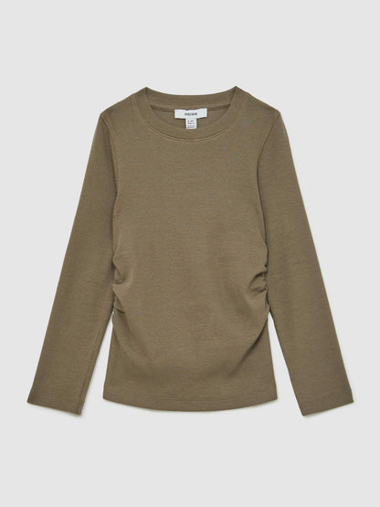 4-9 yrs Cotton Ruched Long-Sleeve T-Shirt with Stretch Khaki | Children & Baby