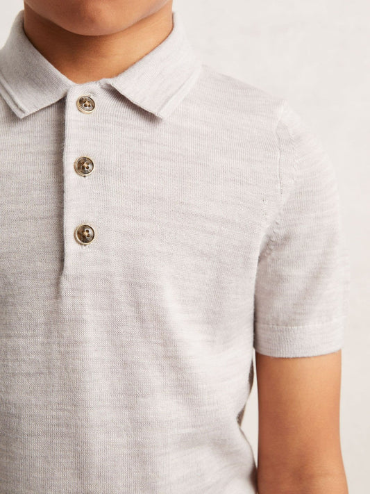 9-13 yrs Merino Wool Short Sleeve Polo Shirt Wicker Melange | Children & Baby
