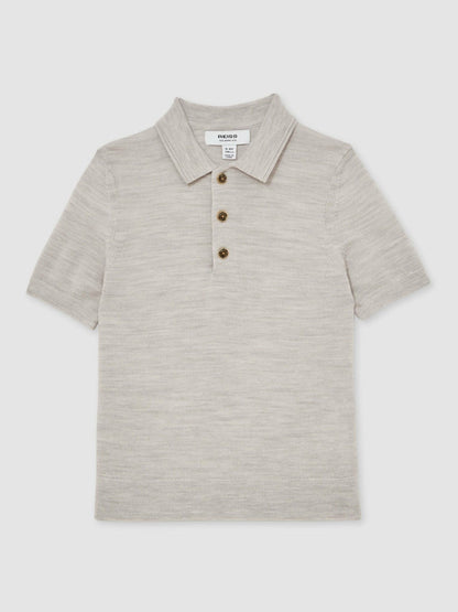 9-13 yrs Merino Wool Short Sleeve Polo Shirt Wicker Melange | Children & Baby