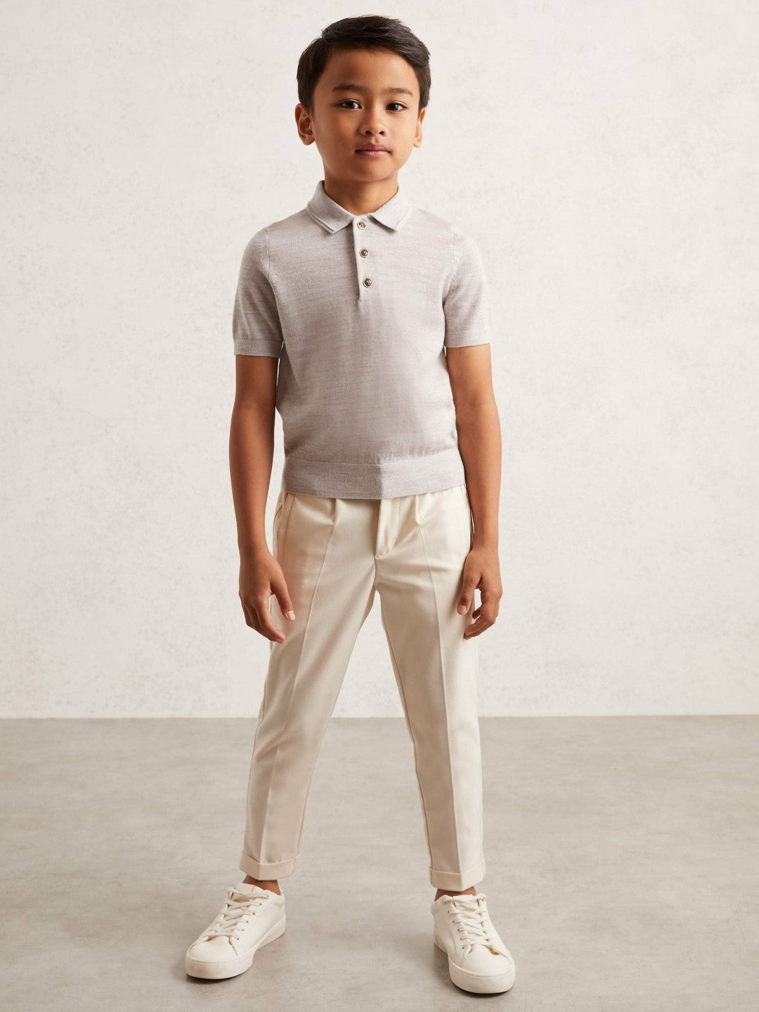 9-13 yrs Merino Wool Short Sleeve Polo Shirt Wicker Melange | Children & Baby