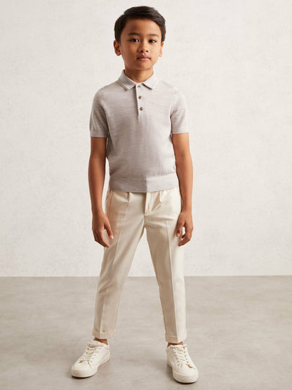 9-13 yrs Merino Wool Short Sleeve Polo Shirt Wicker Melange | Children & Baby