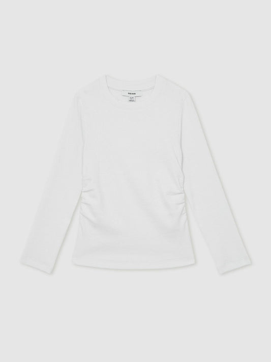 9-13 yrs Cotton Ruched Long-Sleeve T-Shirt with Stretch Ivory | Children & Baby