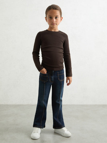 9-13 yrs Cotton Ruched Long-Sleeve T-Shirt with Stretch Chocolate | Children & Baby