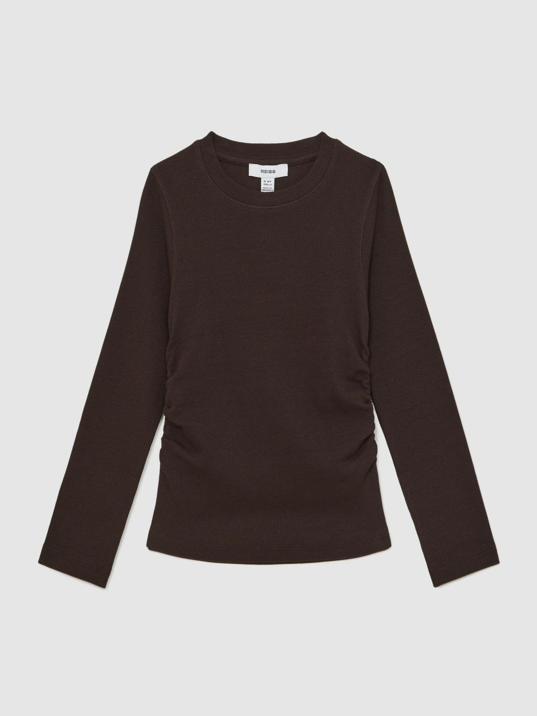 9-13 yrs Cotton Ruched Long-Sleeve T-Shirt with Stretch Chocolate | Children & Baby