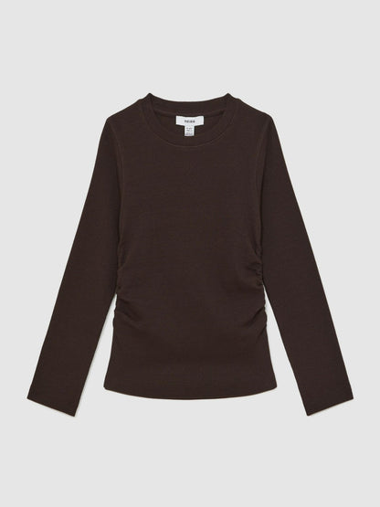 9-13 yrs Cotton Ruched Long-Sleeve T-Shirt with Stretch Chocolate | Children & Baby