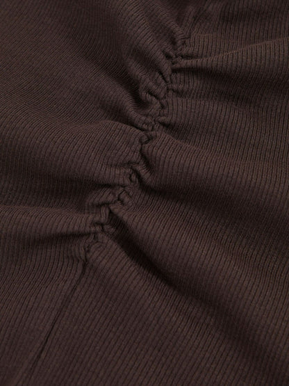 9-13 yrs Cotton Ruched Long-Sleeve T-Shirt with Stretch Chocolate | Children & Baby