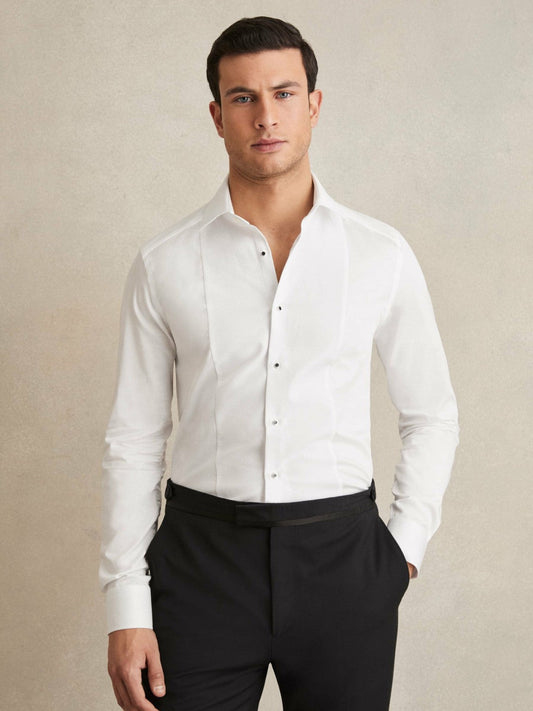 Slim Fit Cotton Double-Cuff Dinner Shirt Regular-Fit White | Men