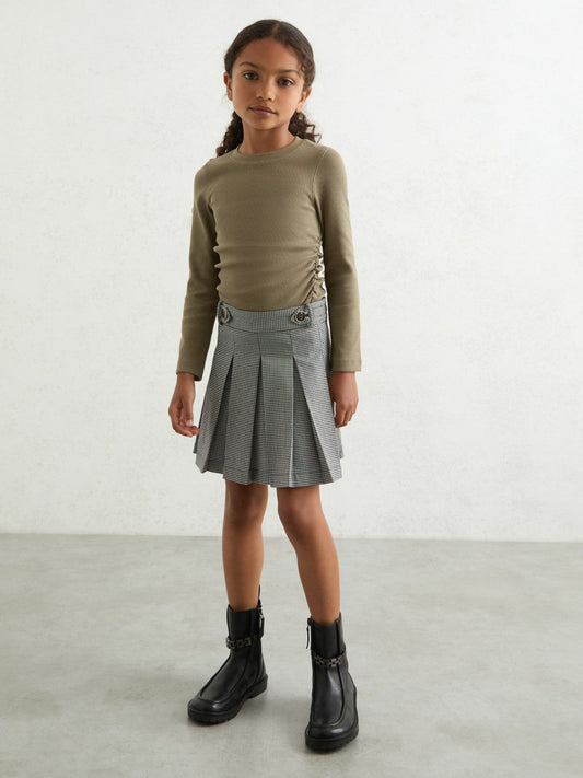 9-13 yrs Cotton Ruched Long-Sleeve T-Shirt with Stretch Khaki | Children & Baby