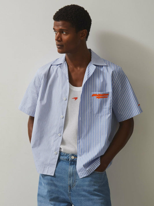 McLaren F1 Team Cuban Collar Striped Shirt Soft Blue/White | Men