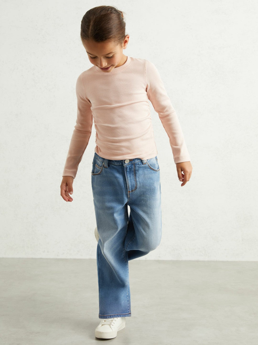 9-13 yrs Cotton Ruched Long-Sleeve T-Shirt with Stretch Pale Pink | Children & Baby