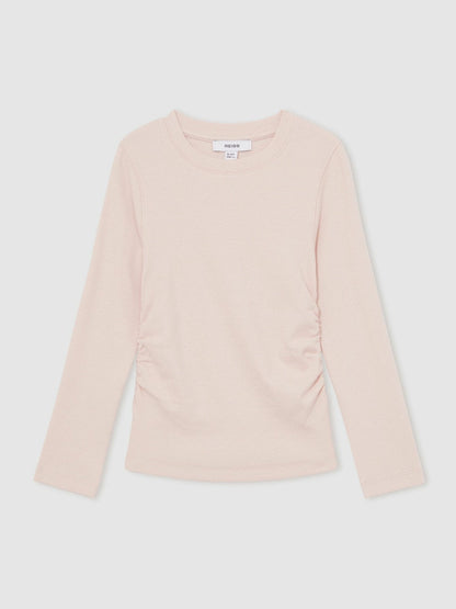 9-13 yrs Cotton Ruched Long-Sleeve T-Shirt with Stretch Pale Pink | Children & Baby