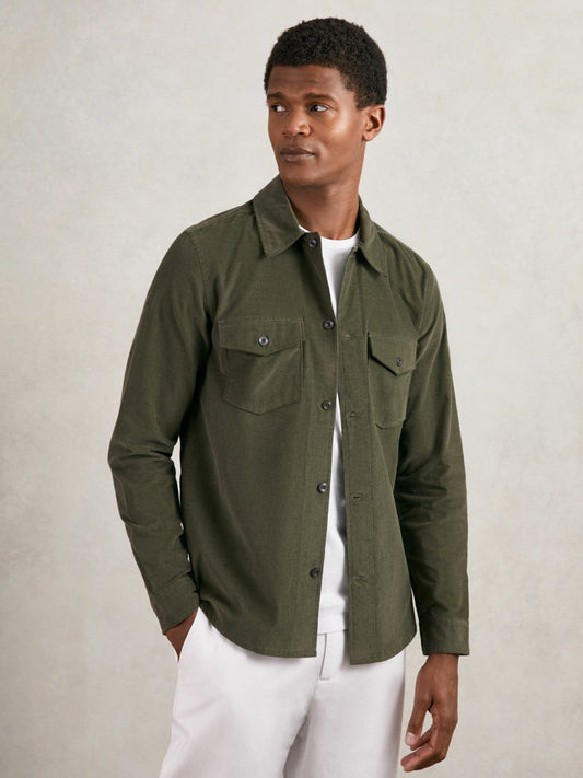 Cotton Corduroy Twin-Pocket Overshirt Khaki Green | Men