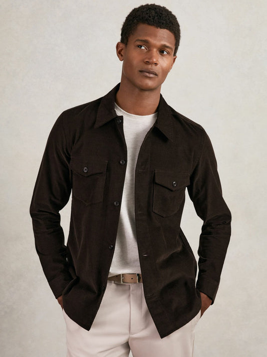Cotton Corduroy Twin-Pocket Overshirt Brown | Men