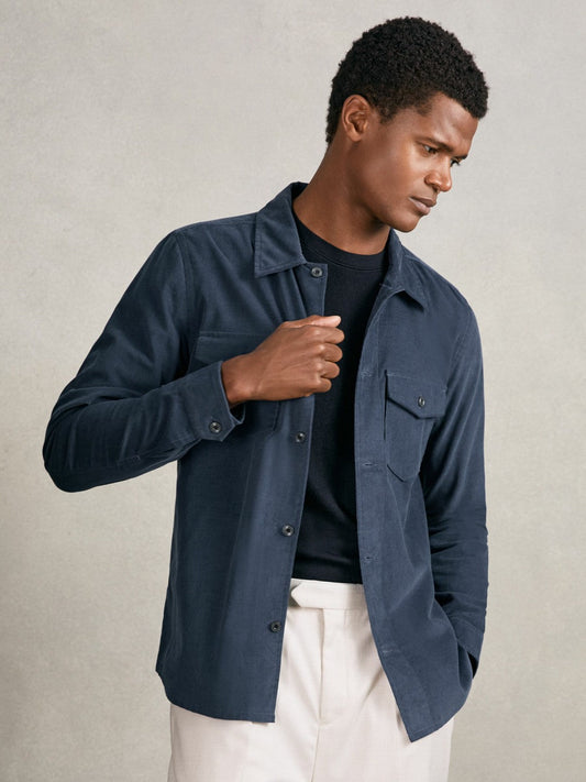 Cotton Corduroy Twin-Pocket Overshirt Airforce Blue | Men