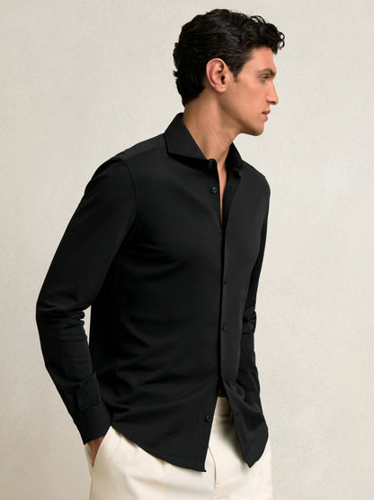 Stretch Jersey Cutaway-Collar Shirt Black | Men