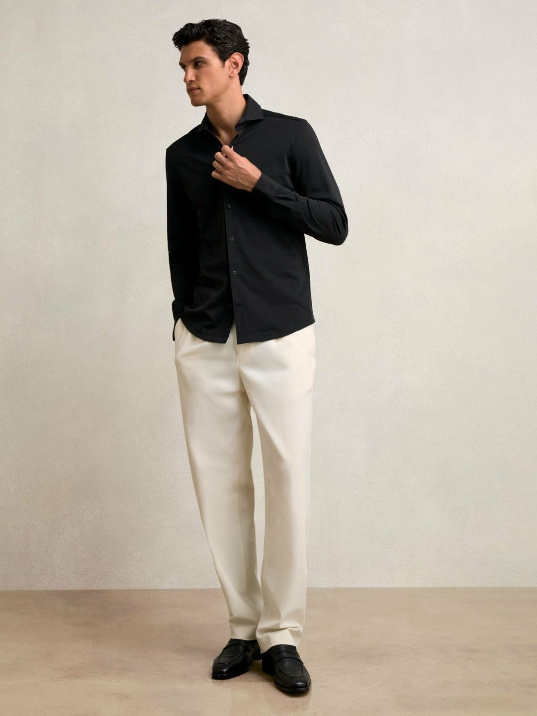 Stretch Jersey Cutaway-Collar Shirt Black | Men