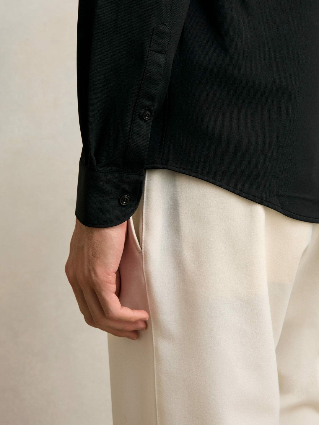 Stretch Jersey Cutaway-Collar Shirt Black | Men
