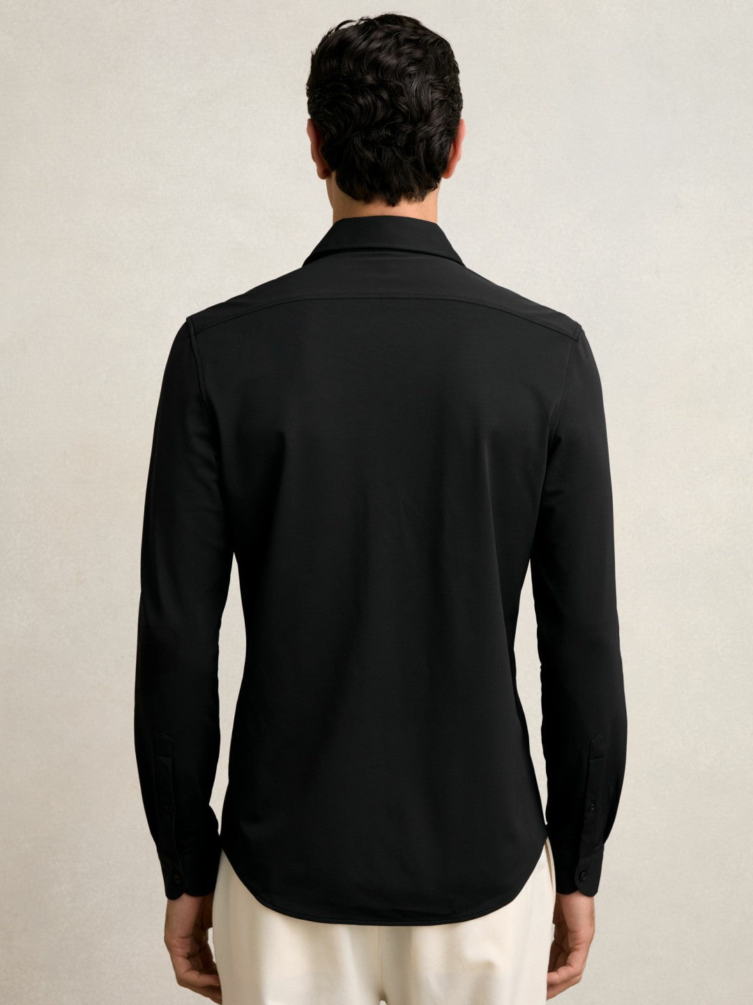 Stretch Jersey Cutaway-Collar Shirt Black | Men