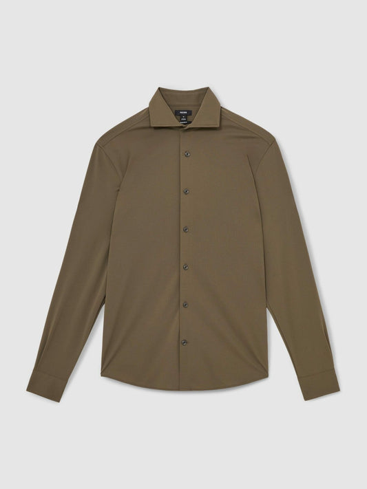 Stretch Jersey Cutaway-Collar Shirt Olive Green | Men