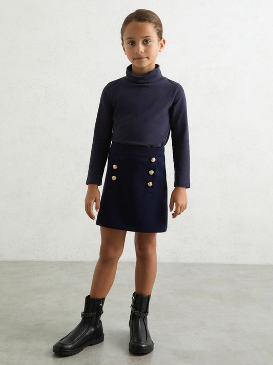9-13 yrs Cotton-Jersey Roll-Neck Top with Stretch Navy | Children & Baby