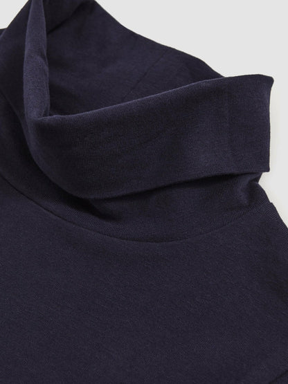 9-13 yrs Cotton-Jersey Roll-Neck Top with Stretch Navy | Children & Baby